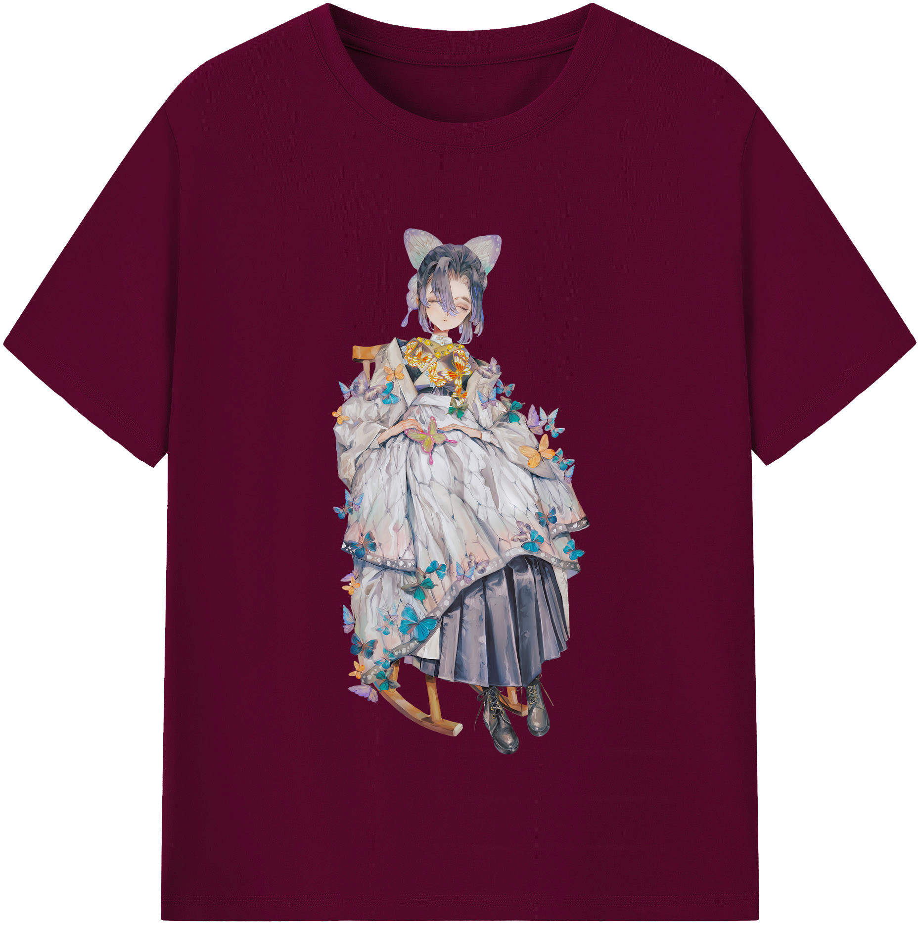 （画像用） 鬼滅の刃（きめつのやいば）蟲柱-胡蝶 しのぶ／こちょう しのぶ Kochou Shinobu レディースカジュアルプリントTシャツ（綿100％）